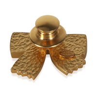 Chanel Gold Plated Black Enamel & Faux Pearl Bow Brooch 3