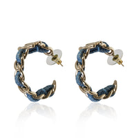 Chanel Gold Plated 2025 Blue Tweed Chain Hoop Earrings 2