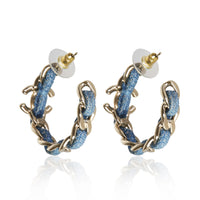 Chanel Gold Plated 2025 Blue Tweed Chain Hoop Earrings 3