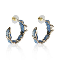 Chanel Gold Plated 2025 Blue Tweed Chain Hoop Earrings 4
