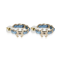 Chanel Gold Plated 2025 Blue Tweed Chain Hoop Earrings 6