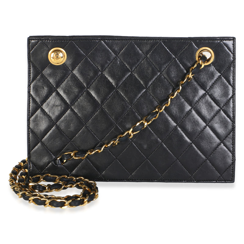 Chanel Vintage Black Quilted Lambskin Small Timeless Shoulder Tote Handbag fv