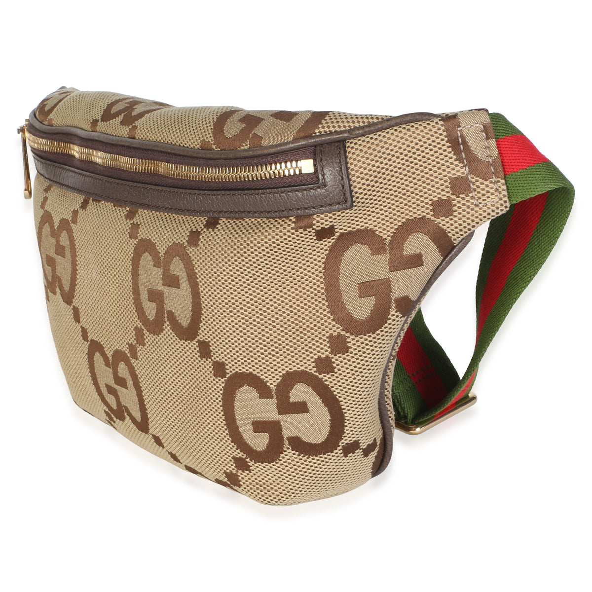 Gucci Brown Jumbo GG Canvas Textured Dollar Calfskin Web Belt Bag Handbag 2