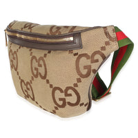 Gucci Brown Jumbo GG Canvas Textured Dollar Calfskin Web Belt Bag Handbag 2