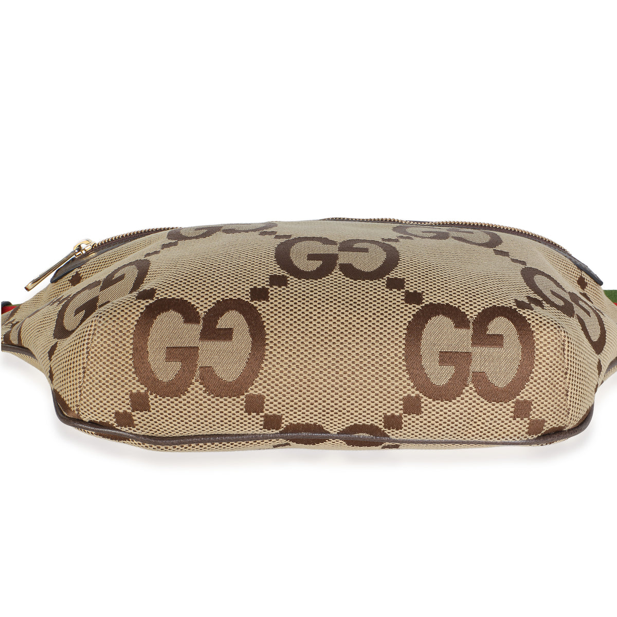 Gucci Brown Jumbo GG Canvas Textured Dollar Calfskin Web Belt Bag Handbag 5