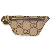 Gucci Brown Jumbo GG Canvas Textured Dollar Calfskin Web Belt Bag Handbag fv