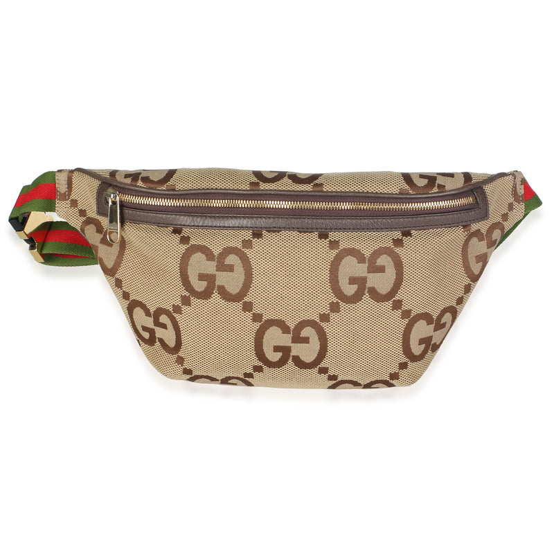 Gucci Brown Jumbo GG Canvas Textured Dollar Calfskin Web Belt Bag Handbag id
