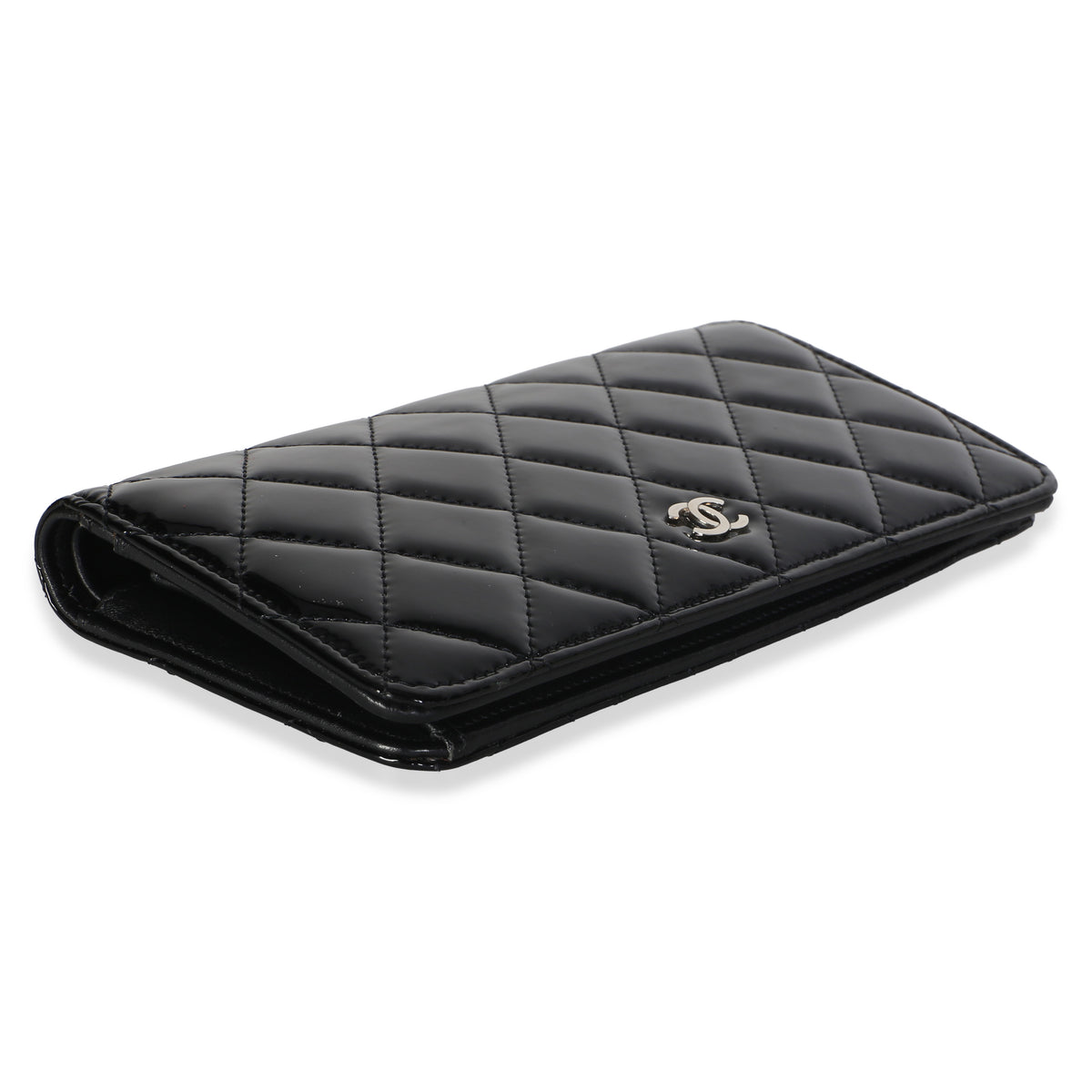 Chanel Black Quilted Patent CC Yen Wallet Wallet 7