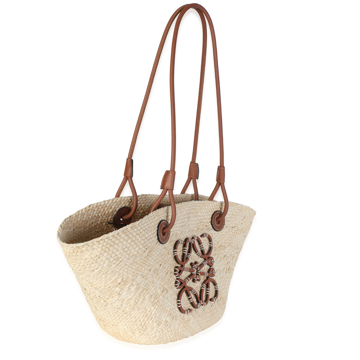 Loewe Natural Tan Calfskin Raffia Small Anagram Basket Tote Handbag 3