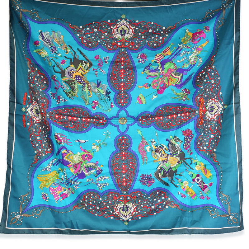 Hermès Blue Multicolor Poesie Persane Silk Scarf 90 fv