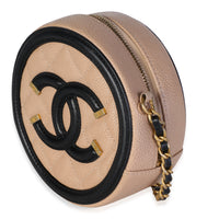 Chanel Black Beige Quilted Caviar Round Filigree Crossbody Handbag 2