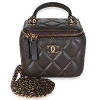 Chanel Dark Grey Quilted Lambskin Mini Vanity Case With Chain Handbag id