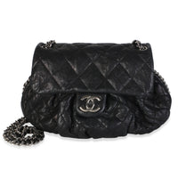 Chanel Black Washed Quilted Lambskin Chain Around Flap Bag Handbag fv