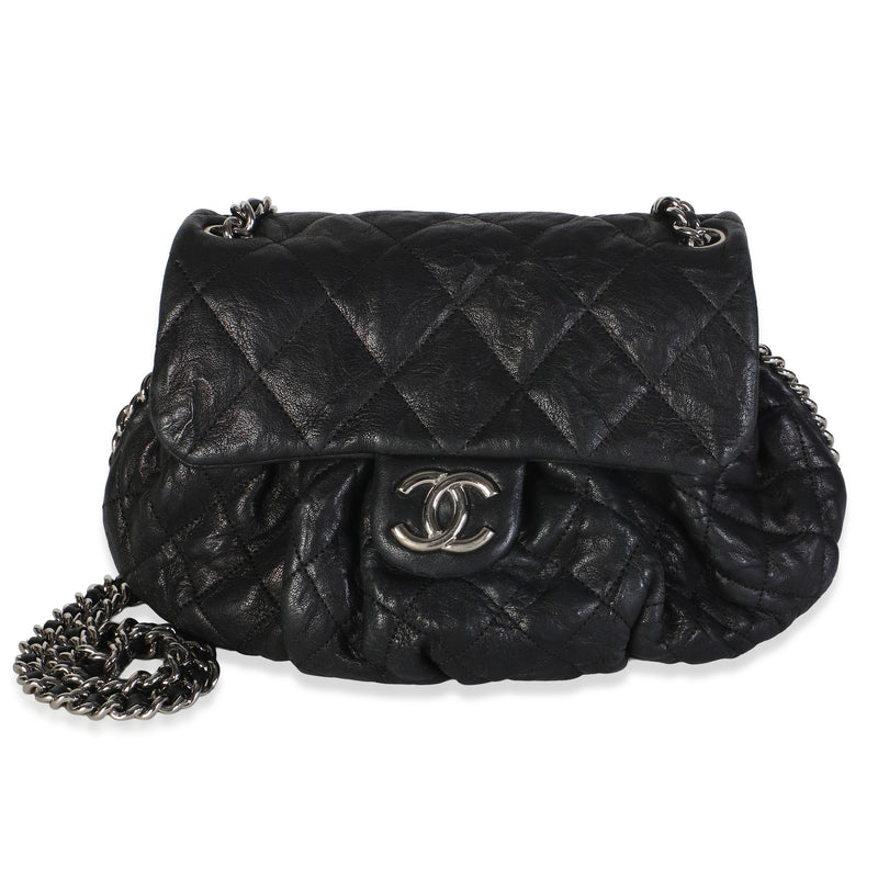 Chanel Black Washed Quilted Lambskin Chain Around Flap Bag Handbag id