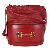 Gucci Red Calfskin Horsebit 1955 Drawstring Bucket Bag Handbag fv