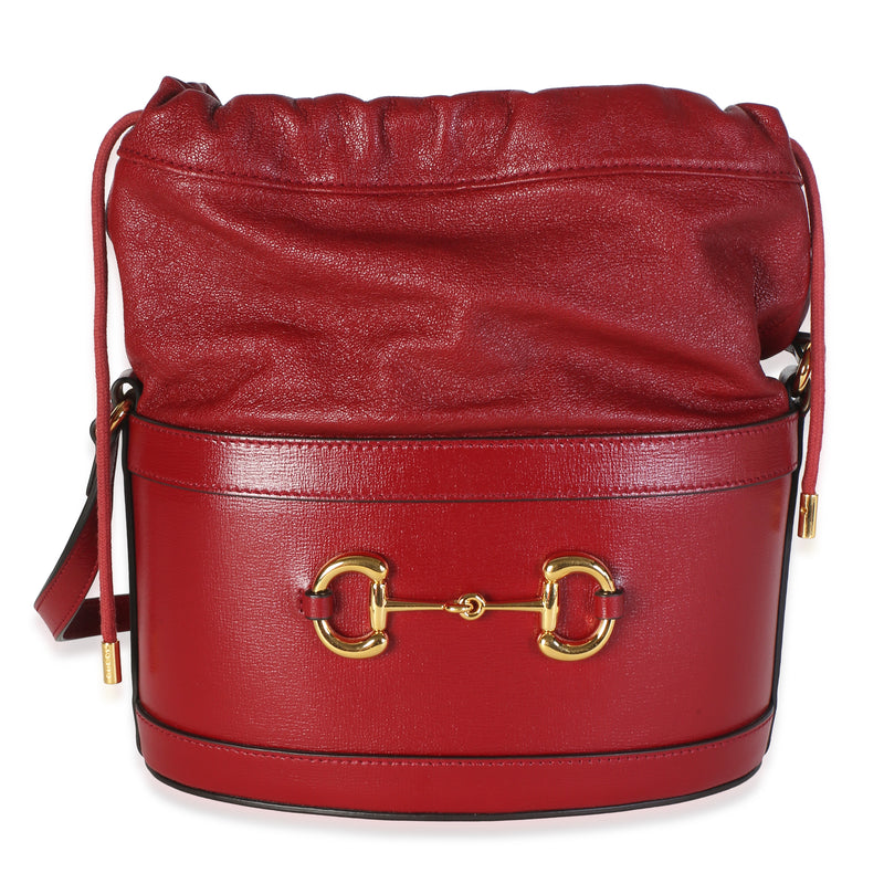 Gucci Red Calfskin Horsebit 1955 Drawstring Bucket Bag Handbag id