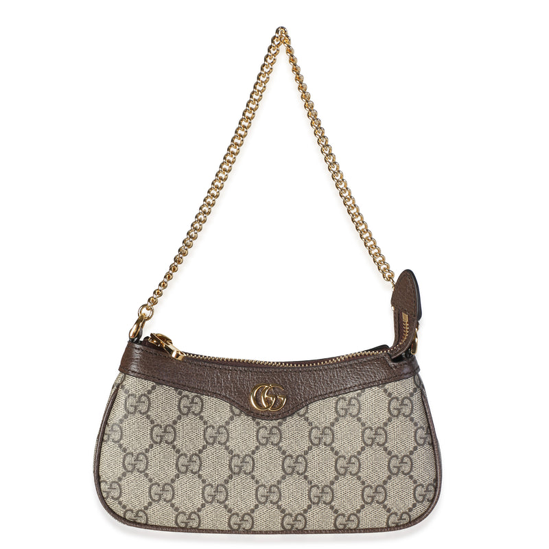 Gucci Beige GG Supreme Canvas Textured Dollar Calfskin Mini Ophidia Chain Bag Handbag fv