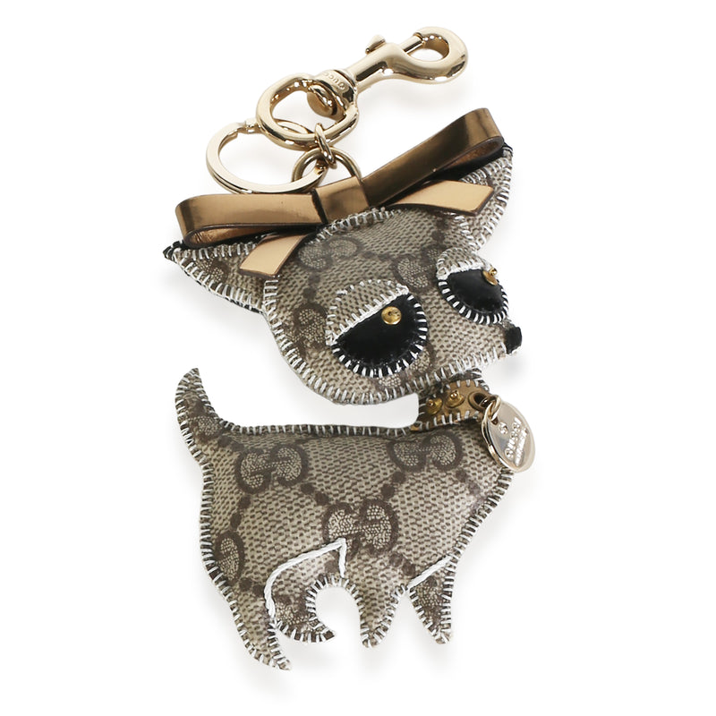 Gucci Beige GG Canvas oli Chihuahua Key Charm fv