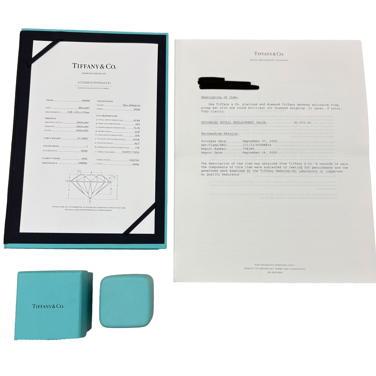Tiffany & Co. 0.31 ct Round Brilliant Diamond Harmony Engagement Ring box