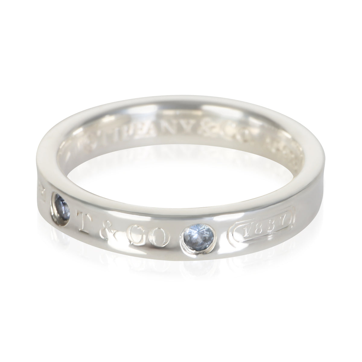Tiffany & Co. Sterling Silver Sapphire 1837 Ring fv