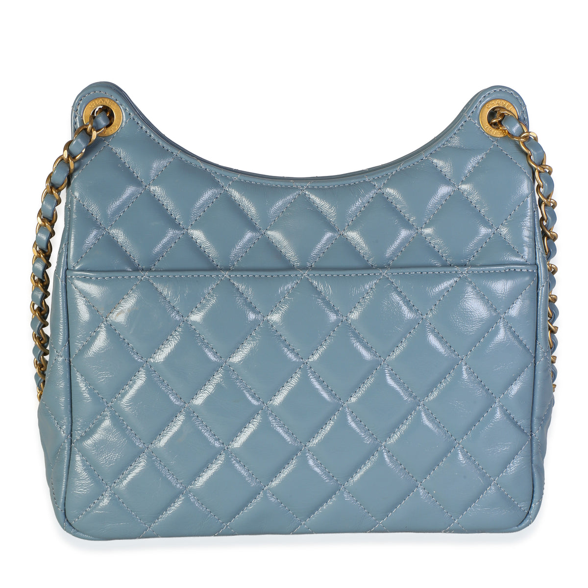 Chanel Blue Shiny Quilted Calfskin Small Wavy CC Hobo Handbag 4
