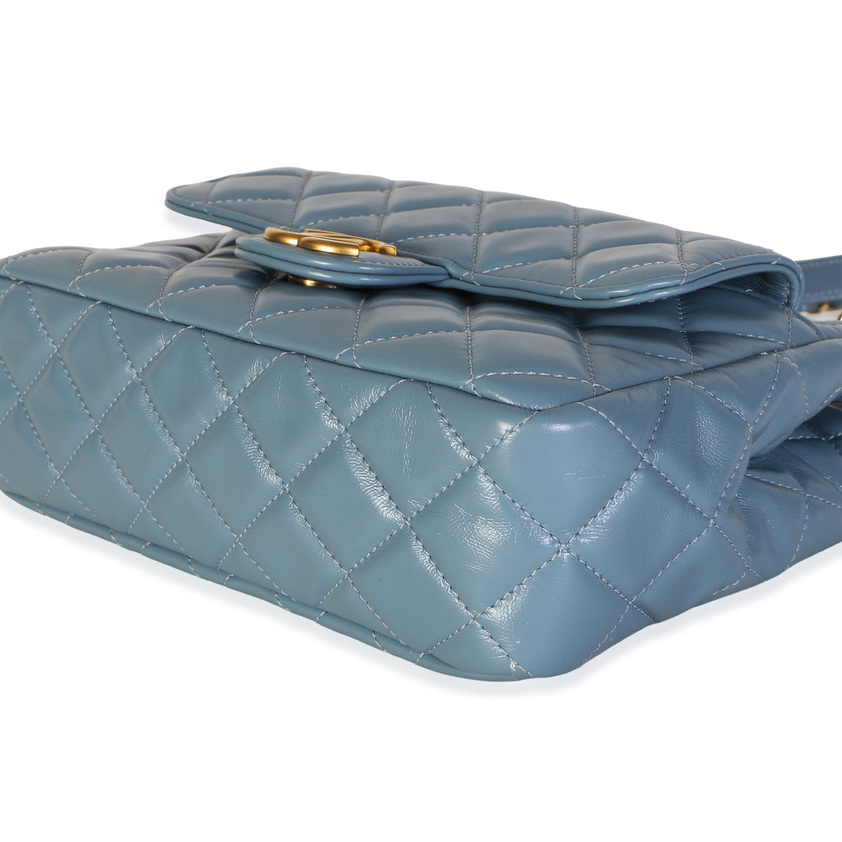 Chanel Blue Shiny Quilted Calfskin Small Wavy CC Hobo Handbag 6
