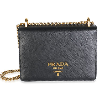 Prada Black Saffiano Logo Chain Flap Bag Handbag id