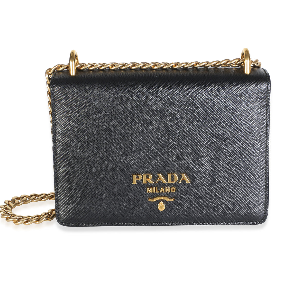 Prada Black Saffiano Logo Chain Flap Bag Handbag id