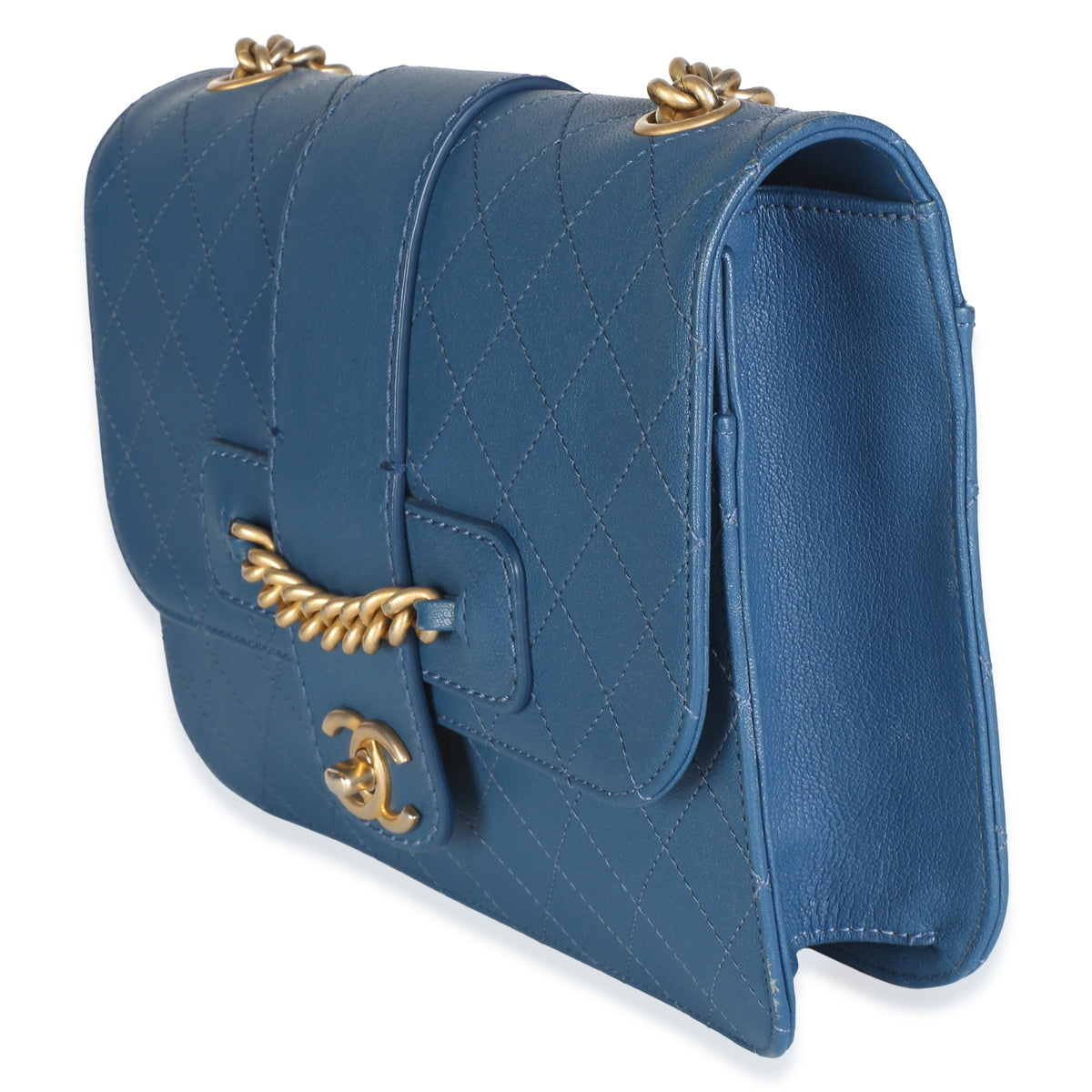 Chanel Blue Quilted Calfskin Front Chain Flap Bag Handbag 2