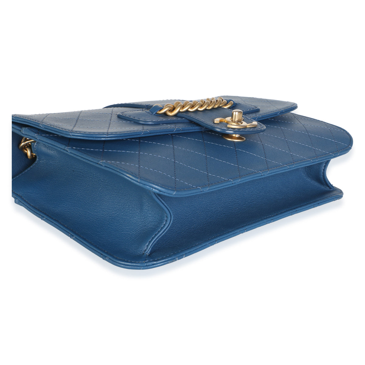 Chanel Blue Quilted Calfskin Front Chain Flap Bag Handbag 7