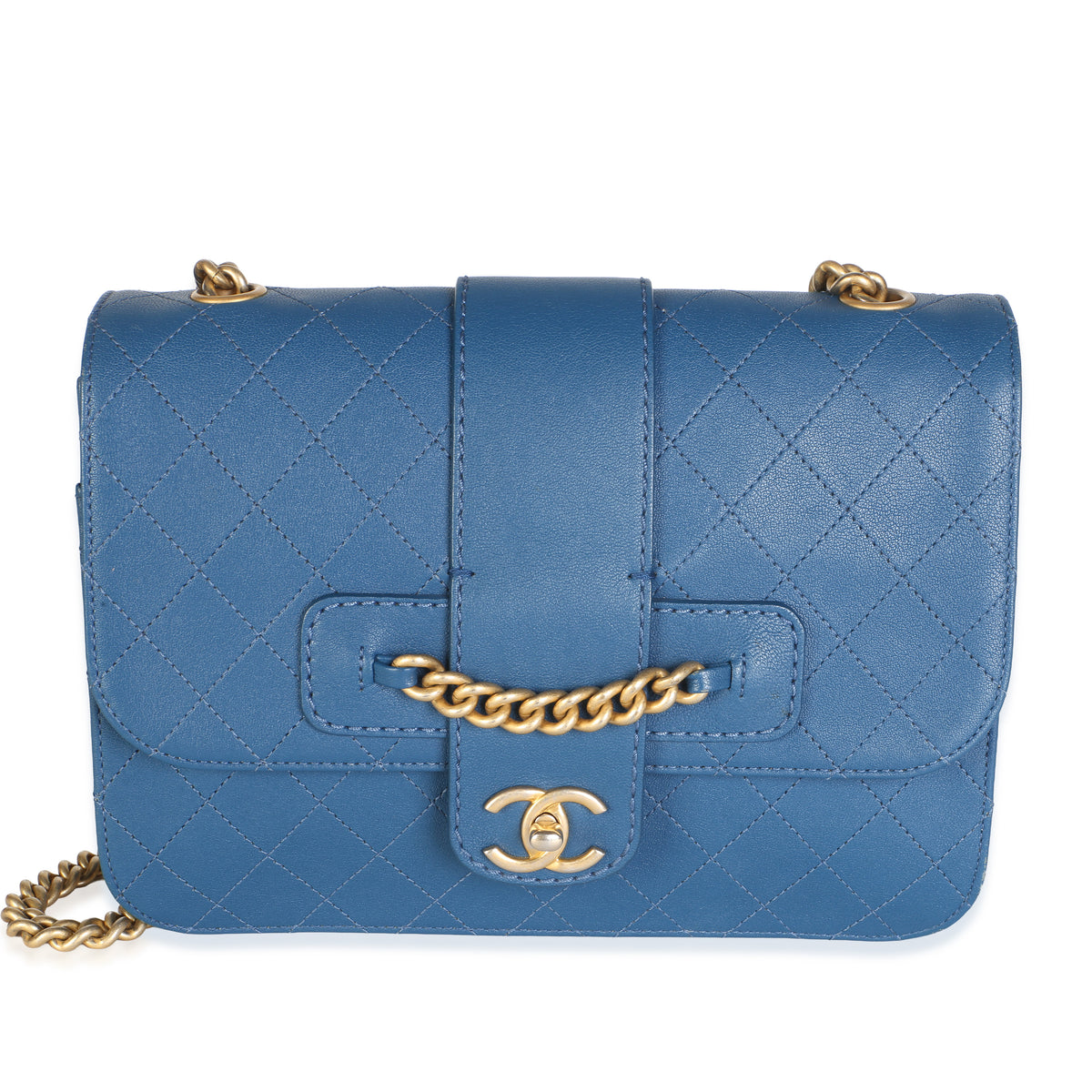 Chanel Blue Quilted Calfskin Front Chain Flap Bag Handbag id