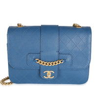 Chanel Blue Quilted Calfskin Front Chain Flap Bag Handbag id