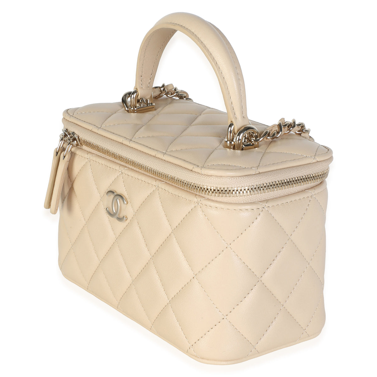 Chanel Beige Quilted Lambskin Small Top Handle Vanity Case With Chain Handbag 2