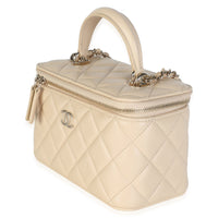 Chanel Beige Quilted Lambskin Small Top Handle Vanity Case With Chain Handbag 2