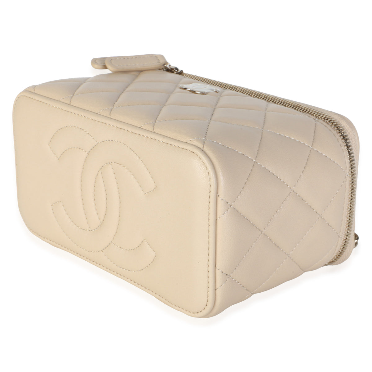 Chanel Beige Quilted Lambskin Small Top Handle Vanity Case With Chain Handbag 6