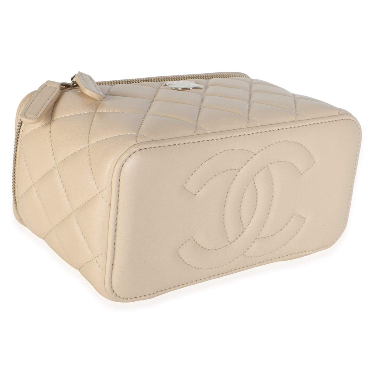 Chanel Beige Quilted Lambskin Small Top Handle Vanity Case With Chain Handbag 7