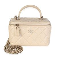 Chanel Beige Quilted Lambskin Small Top Handle Vanity Case With Chain Handbag fv