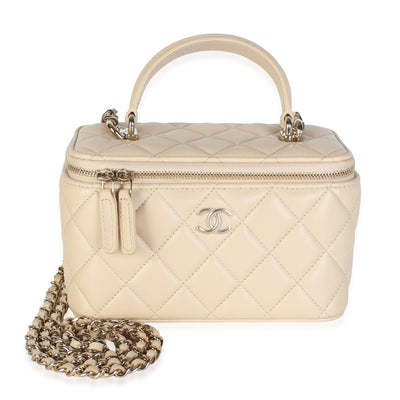 Chanel Beige Quilted Lambskin Small Top Handle Vanity Case With Chain Handbag id