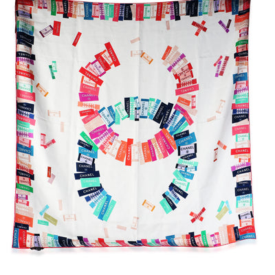 Chanel White Multicolor CC Logo Silk Square Scarf id
