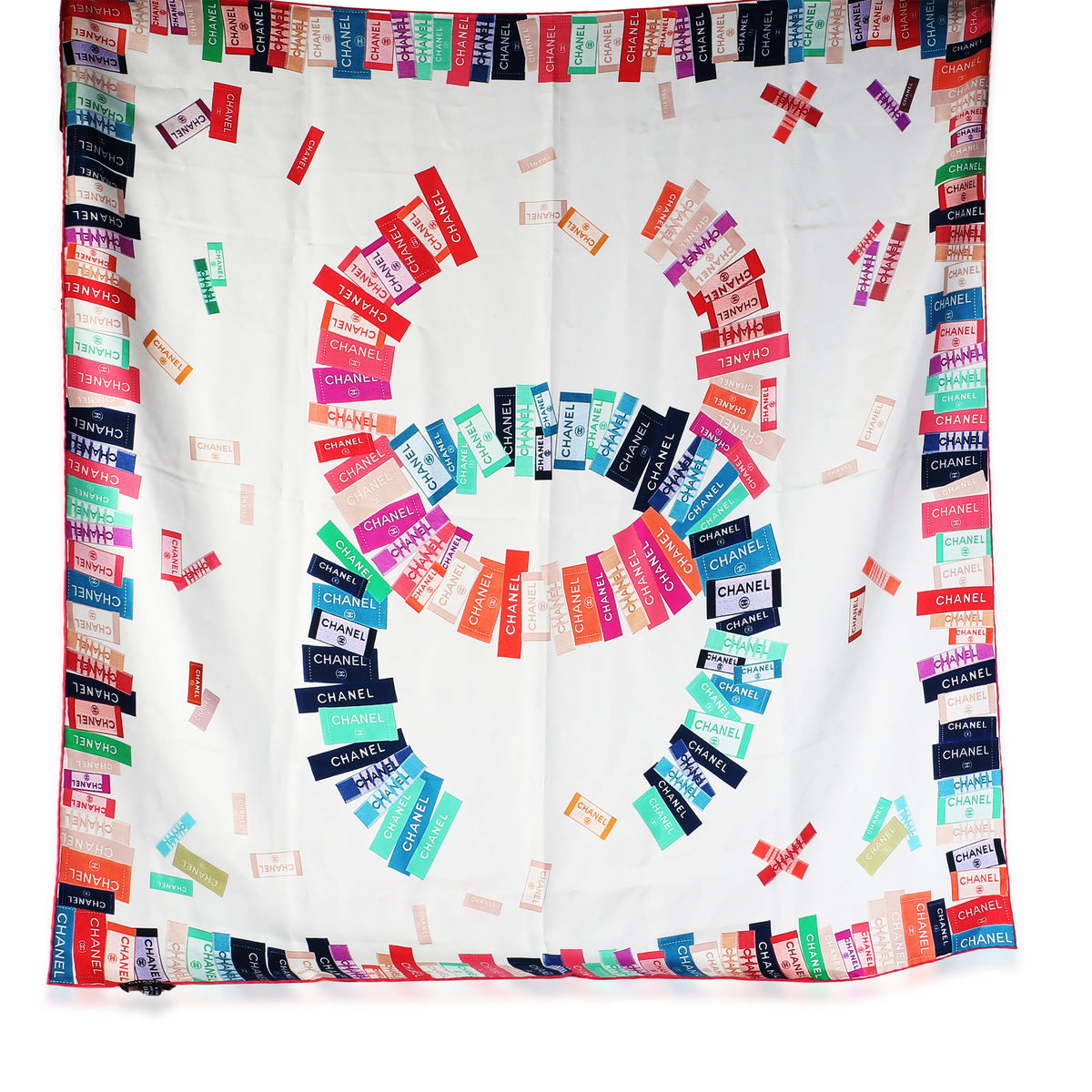 Chanel White Multicolor CC Logo Silk Square Scarf id