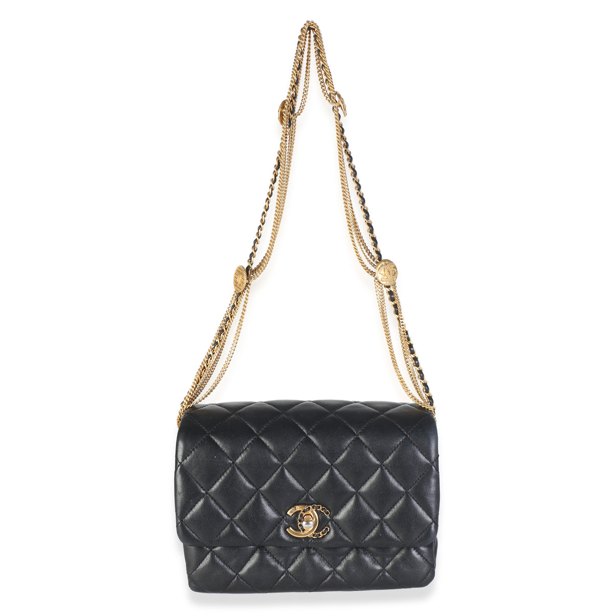 Chanel Black Quilted Lambskin Mini Medallion Multi Chain Flap Bag Handbag 8