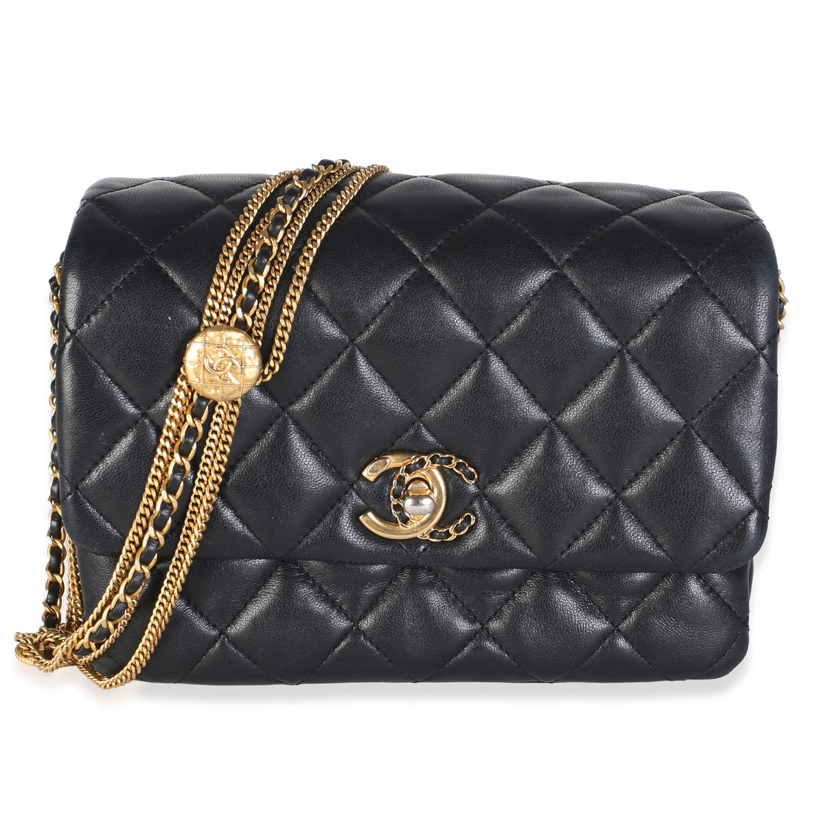 Chanel Black Quilted Lambskin Mini Medallion Multi Chain Flap Bag Handbag fv