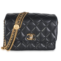 Chanel Black Quilted Lambskin Mini Medallion Multi Chain Flap Bag Handbag fv