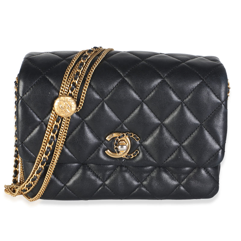Chanel Black Quilted Lambskin Mini Medallion Multi Chain Flap Bag Handbag id