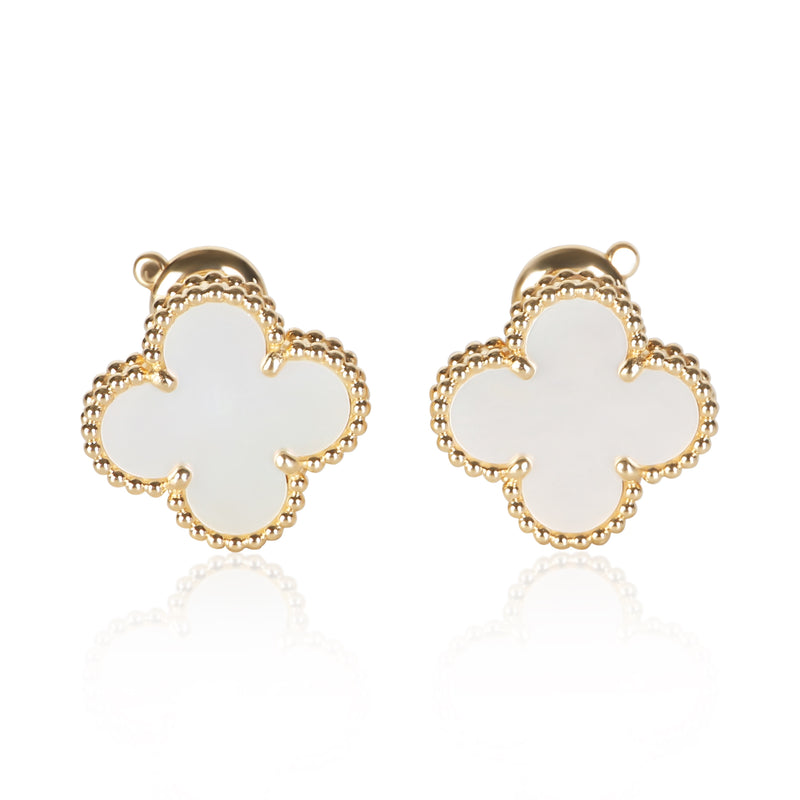 Van Cleef & Arpels Yellow Gold Mother Of Pearl Vintage Alhambra Earrings fv