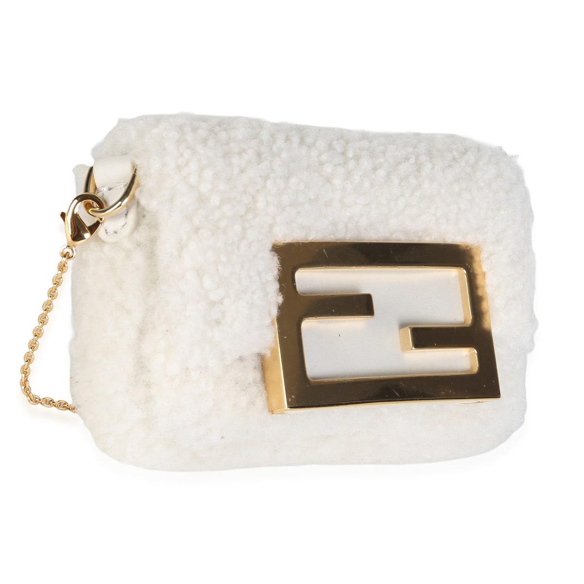 Fendi Cream Shearling Nano Maxi Buckle Baguette Charm Handbag 3