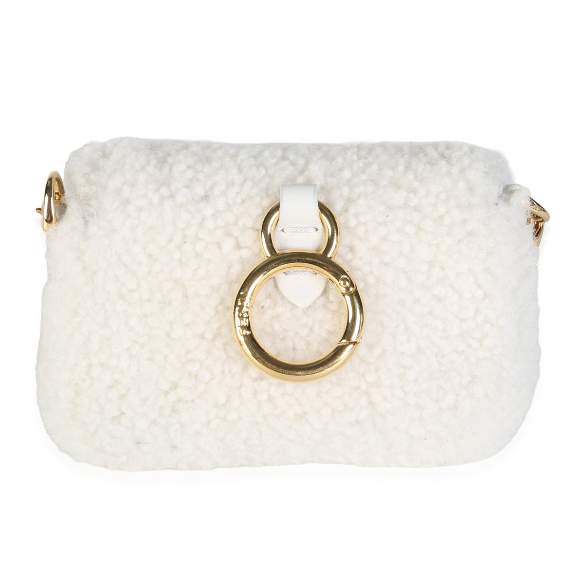 Fendi Cream Shearling Nano Maxi Buckle Baguette Charm Handbag 4