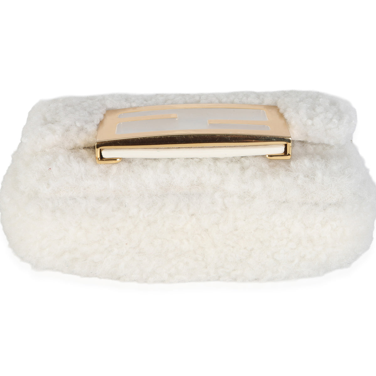 Fendi Cream Shearling Nano Maxi Buckle Baguette Charm Handbag 5