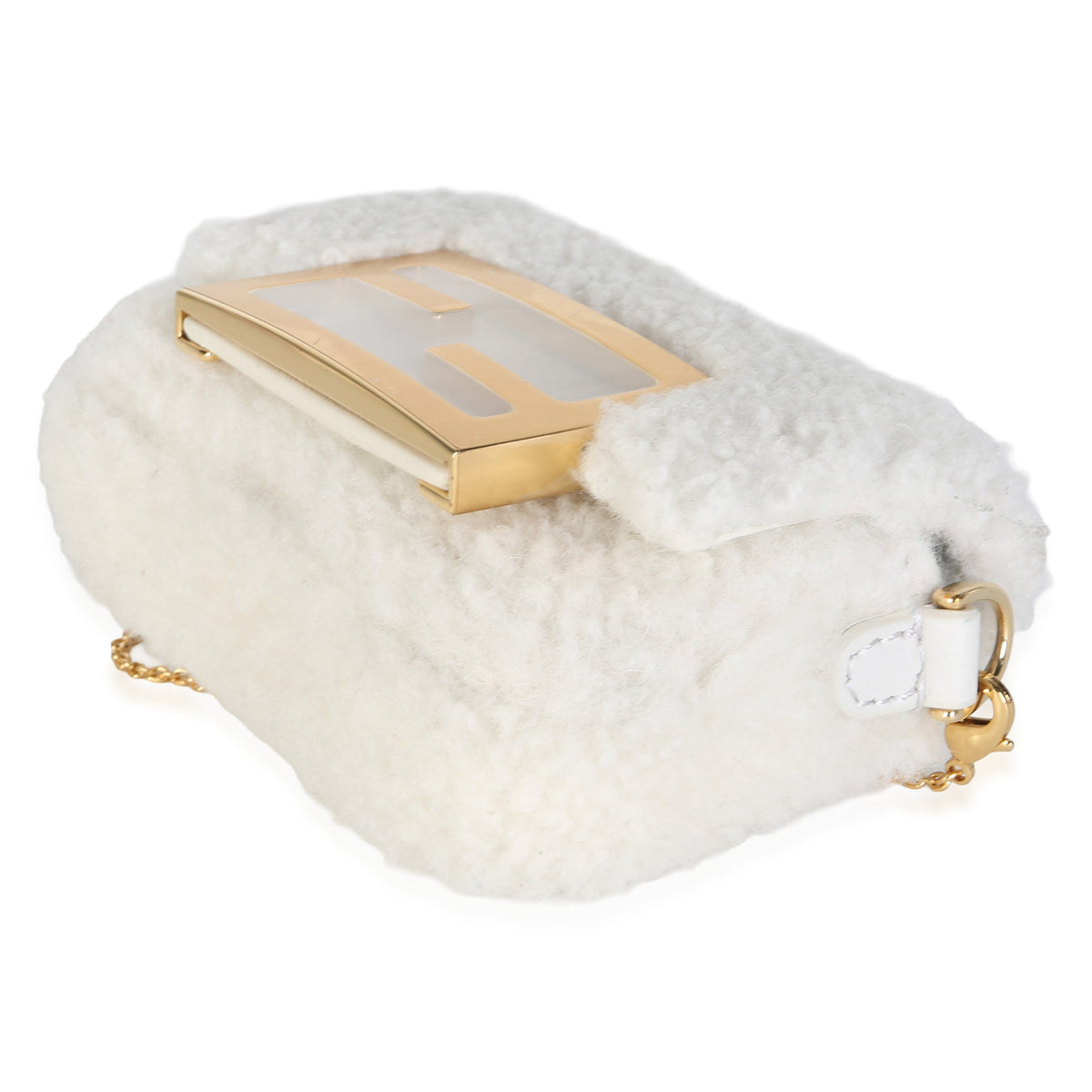 Fendi Cream Shearling Nano Maxi Buckle Baguette Charm Handbag 6