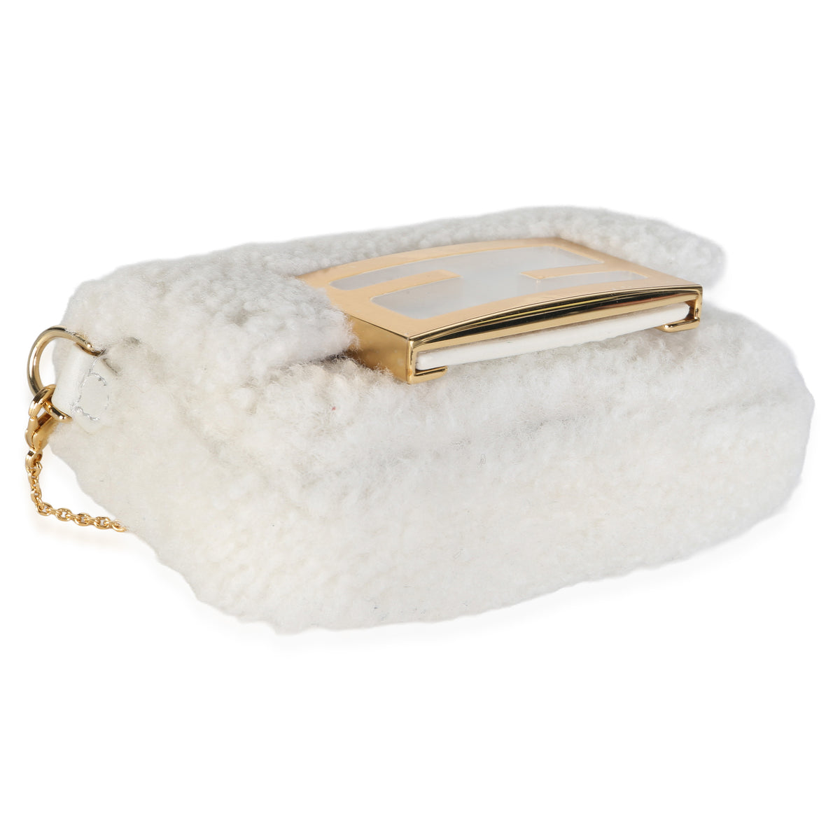Fendi Cream Shearling Nano Maxi Buckle Baguette Charm Handbag 7